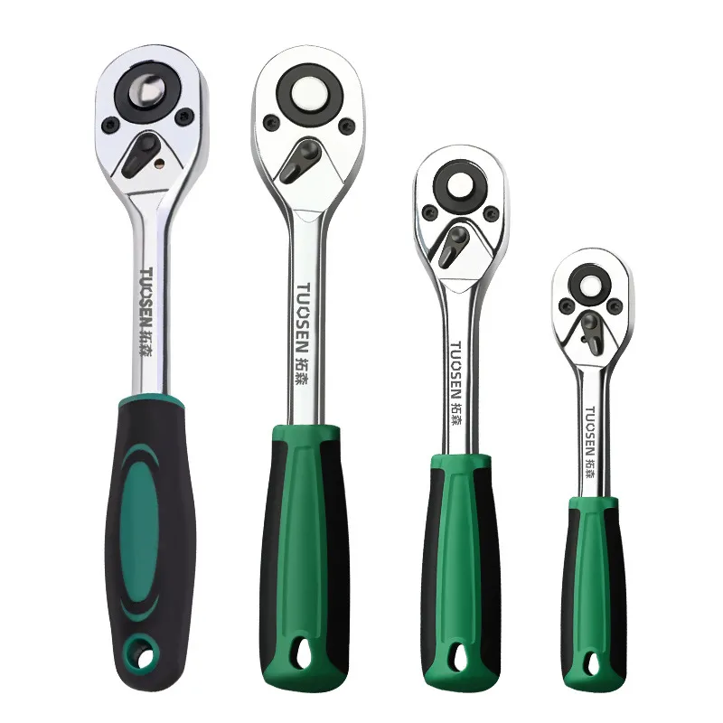 1/4" quick-release ratchet wrench, large-drive quick wrench, 1/2" medium-drive quick-release, small-drive socket wrench.